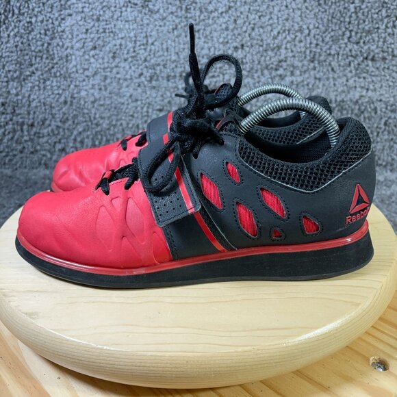 Reebok Lifter PR Weightlifting Shoes Mens Sz 8.5 Leather Black Red Gym Powerlift - Picture 1 of 8